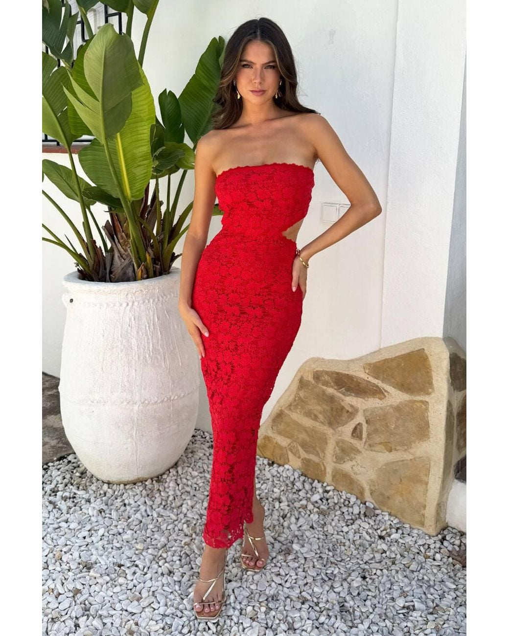 AX Paris Embroidered Overlay Bandeau Cut Out Midi Dress