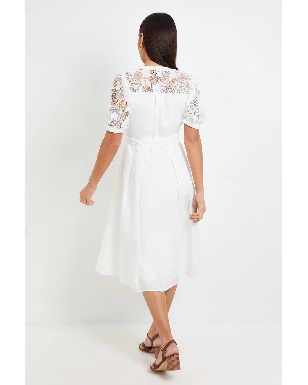 Wallis White Petite Cotton Lace Belted Midi Dress
