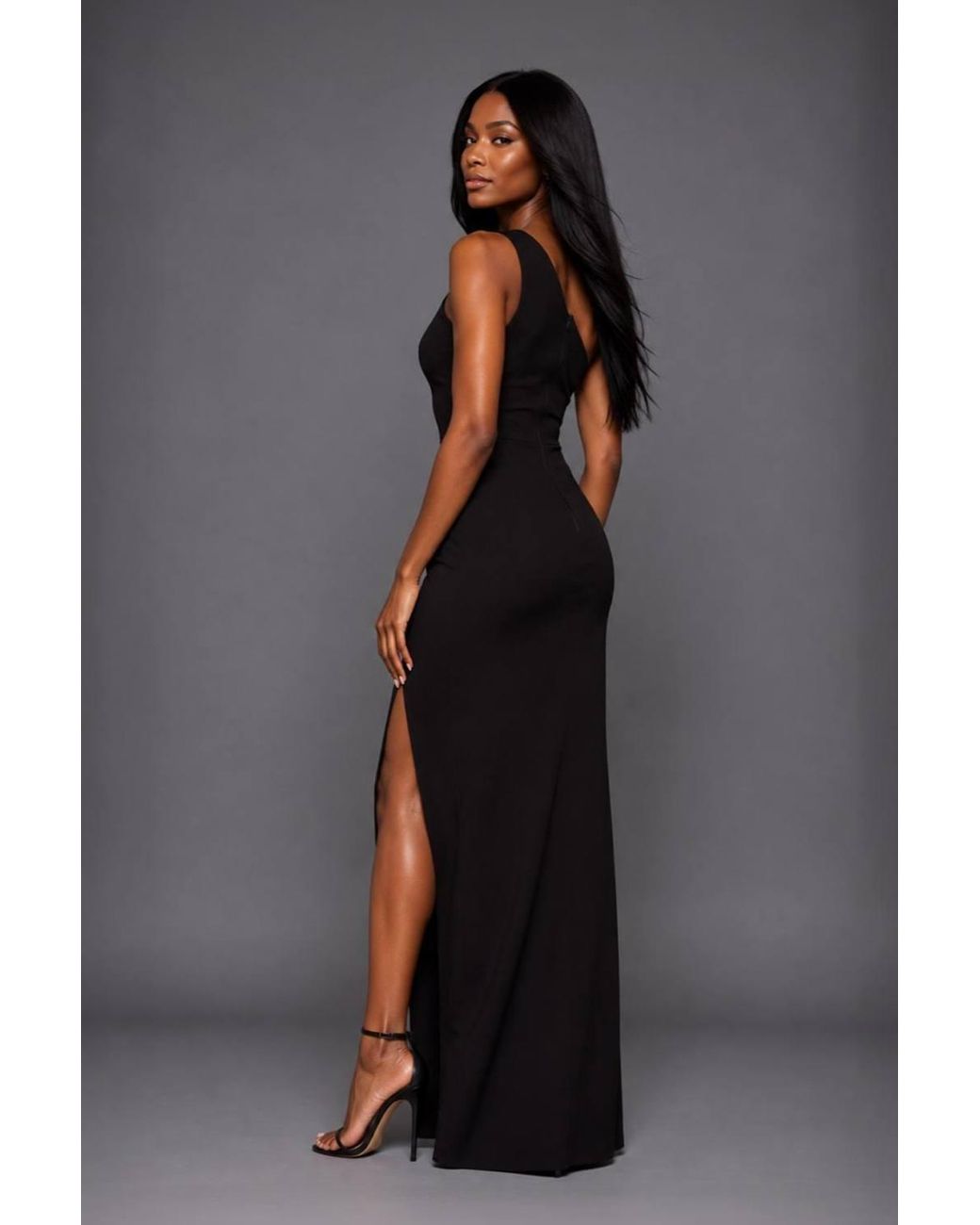Vesper Black One Shoulder Satin Band Maxi Dress
