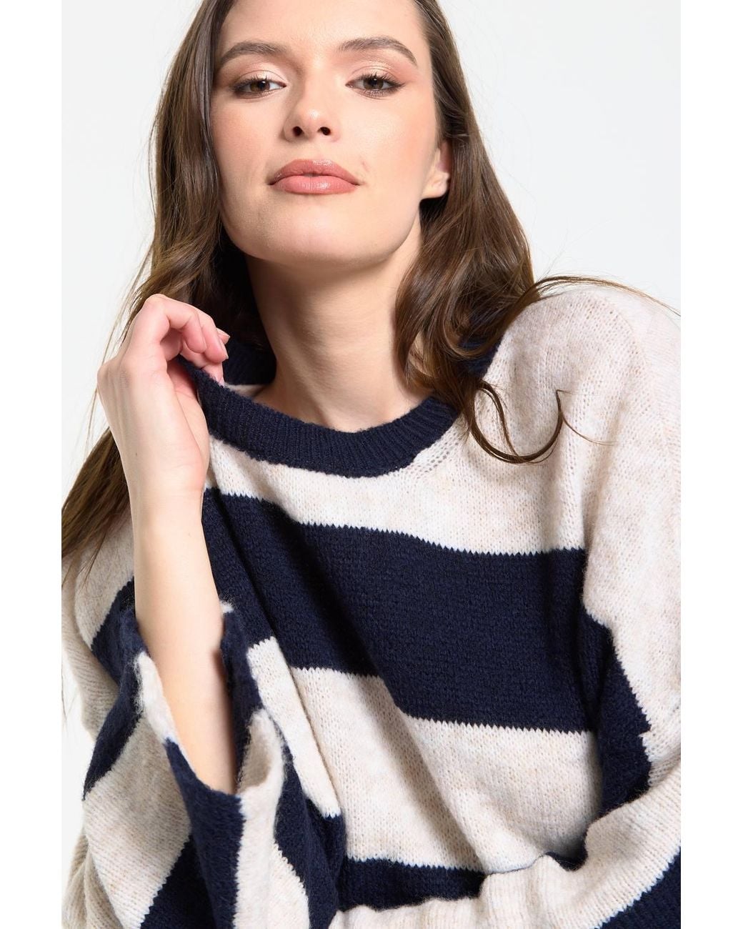 Liquorish Blue Cream Stripe Wool Blend Jumper