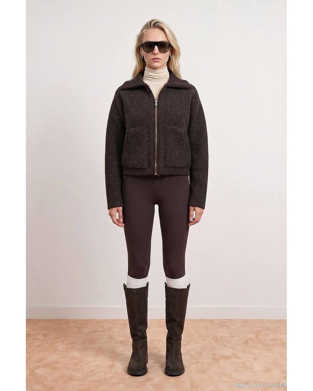Dilvin Brown Wool-Blend Cardigan