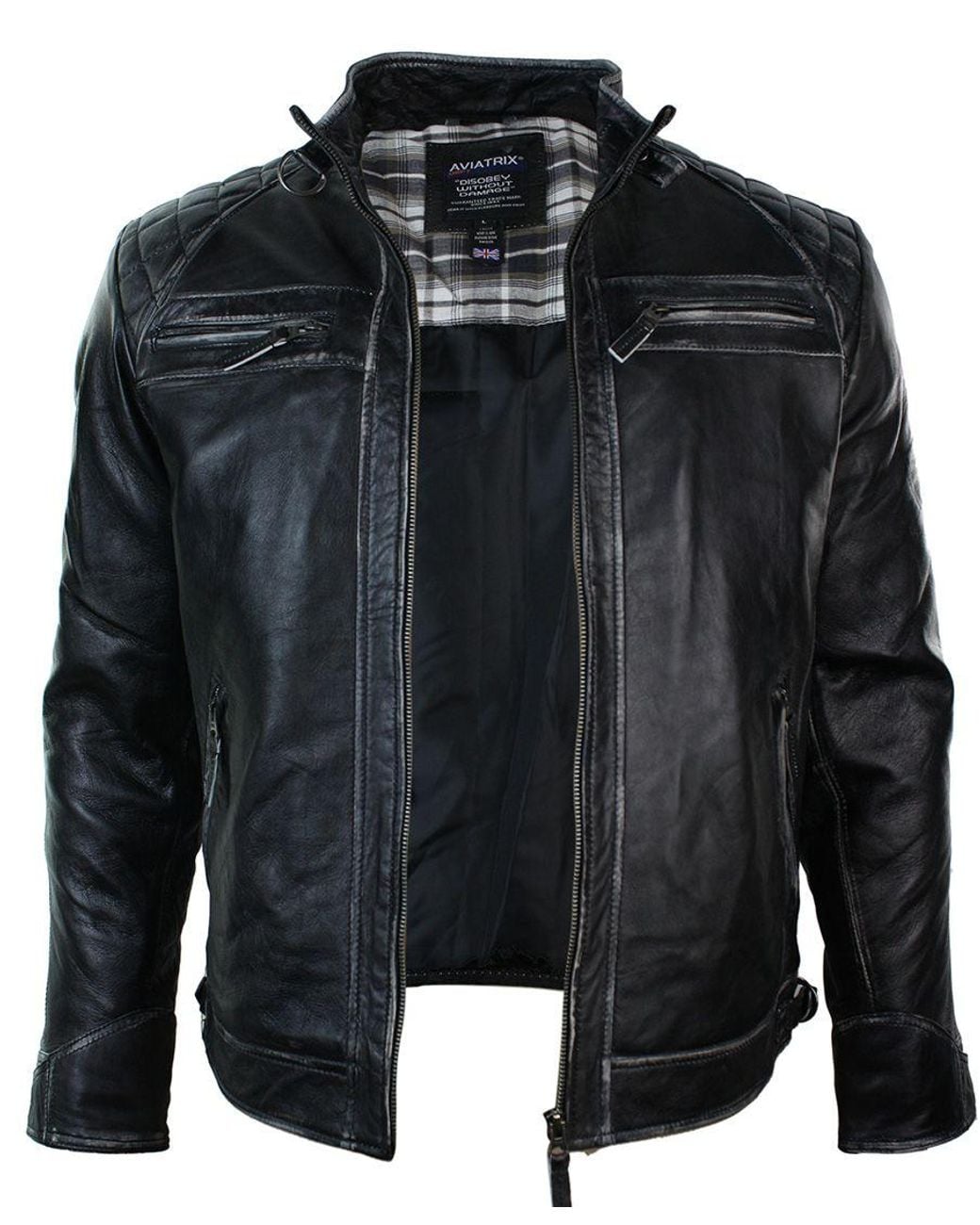 TruClothing Black Zipped Soft Leather Short Biker Jacket for men