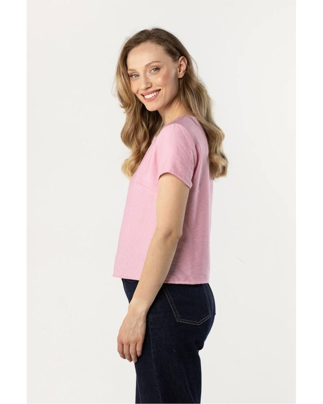Love Lace Pink Light Satin Finish Loose Short Sleeve Blouse
