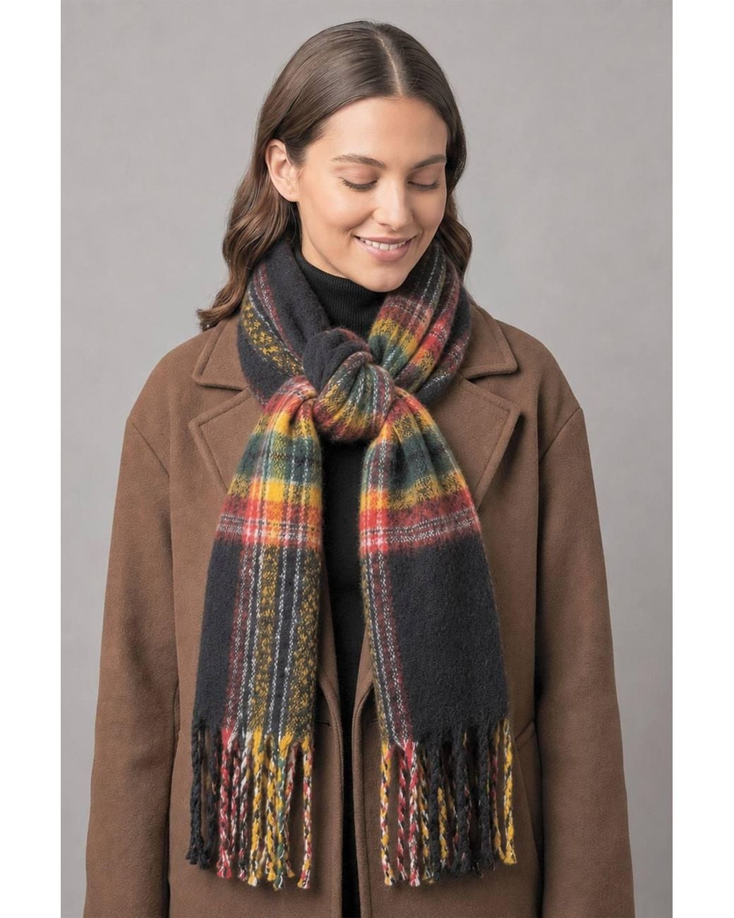 SARTA Brown Tartan Check Winter Scarf Multi