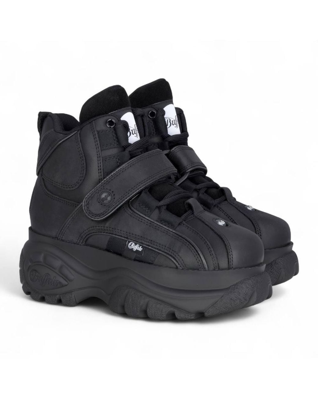 Infinity Leather Black Buffalo Leather Chunky Platform High Ankle Boots