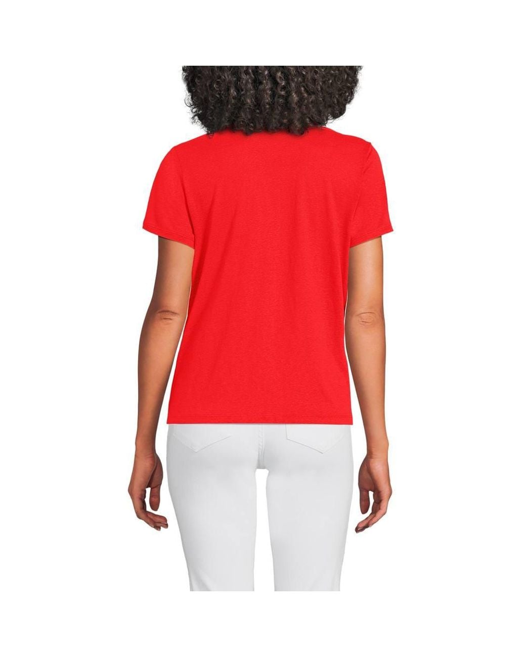 Lands' End Red Petite Linen Blend Button Front Polo