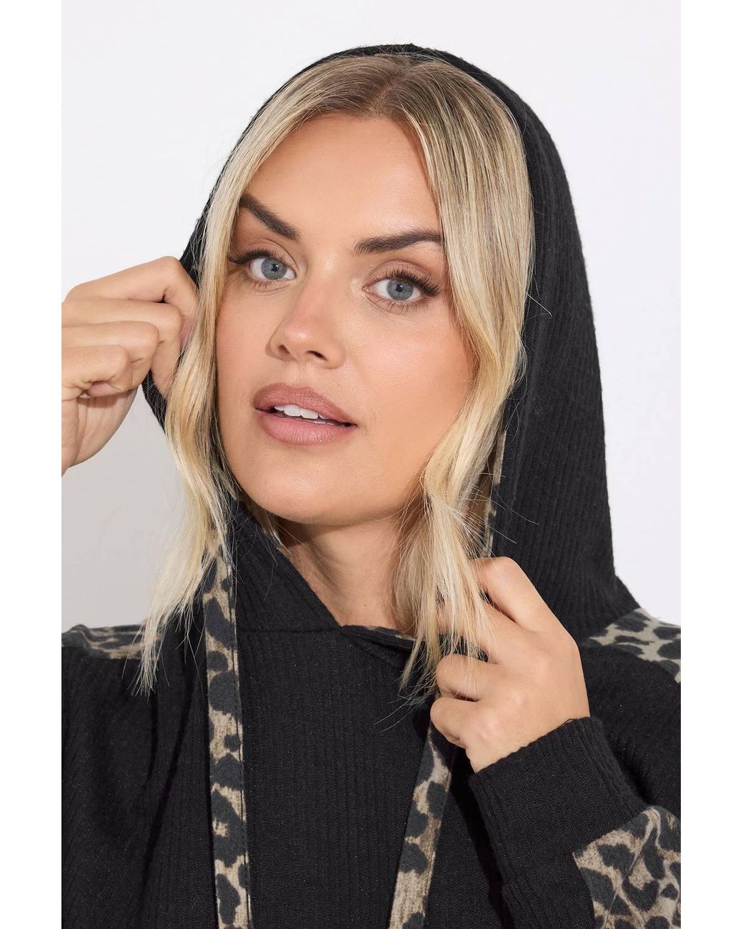 Yours Black Leopard Print Trim Hoodie