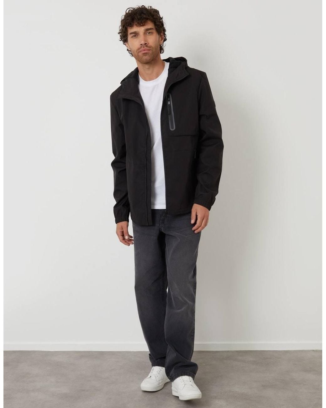 Threadbare Black Showerproof Hooded Microfleece Lined Jacket for men