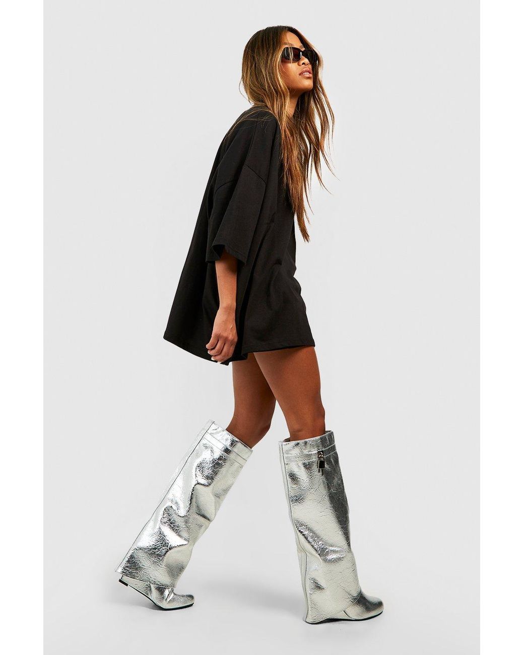 Over the outlet knee metallic boots
