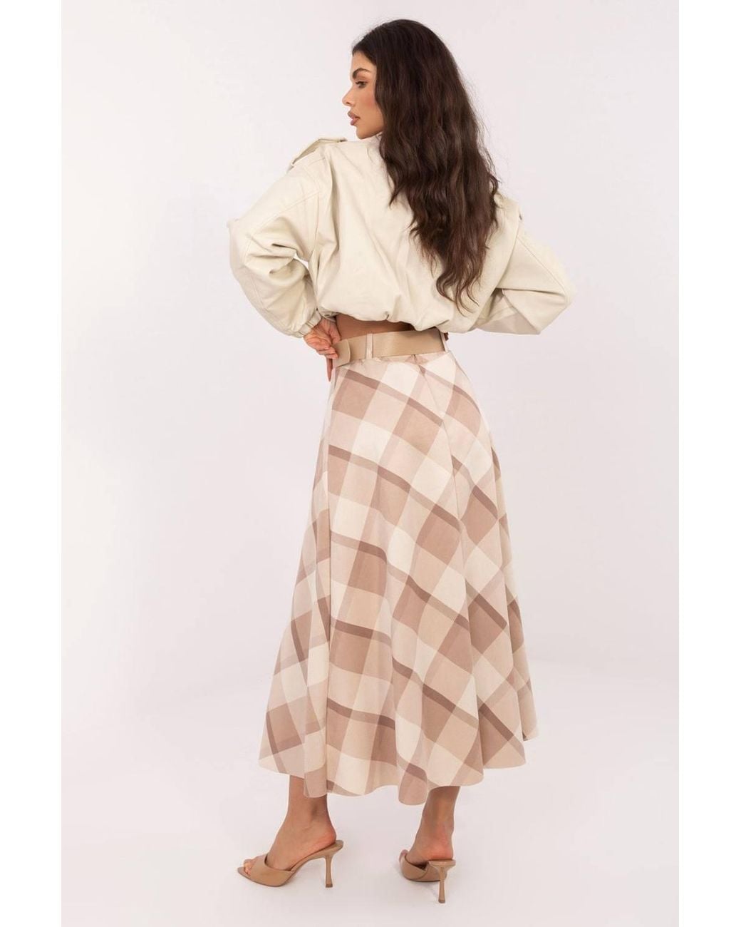 Love Lace Natural Office Check Flared Maxi Skirt