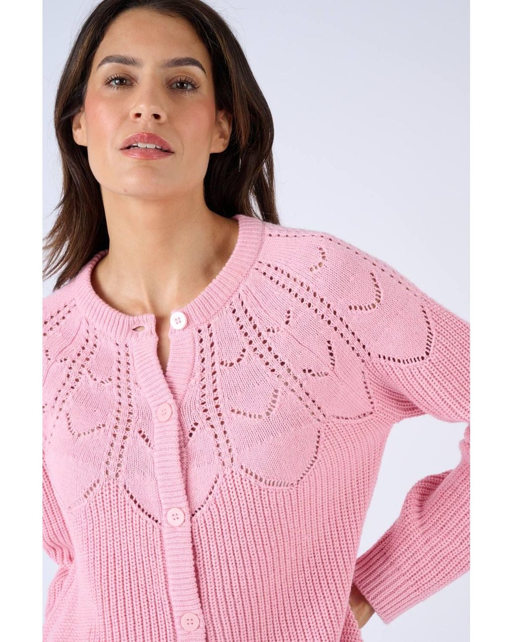 DAMART Pink Lightweight Cotton-Blend Pointelle Yolk Detail Cardigan