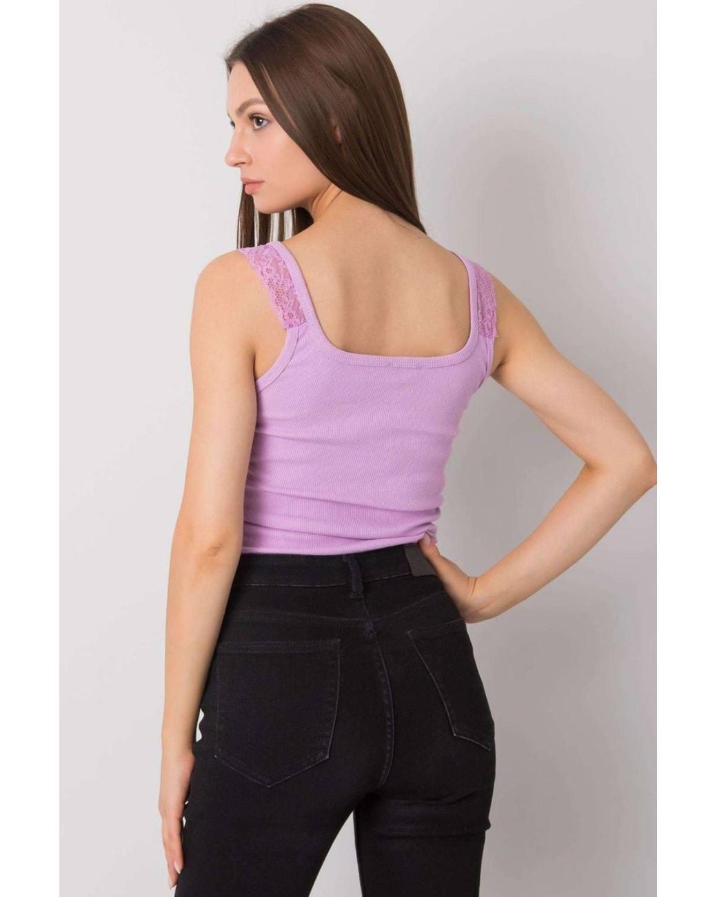 Love Lace Purple Strapy Acrylic Ribbed Lace Round Neck Top