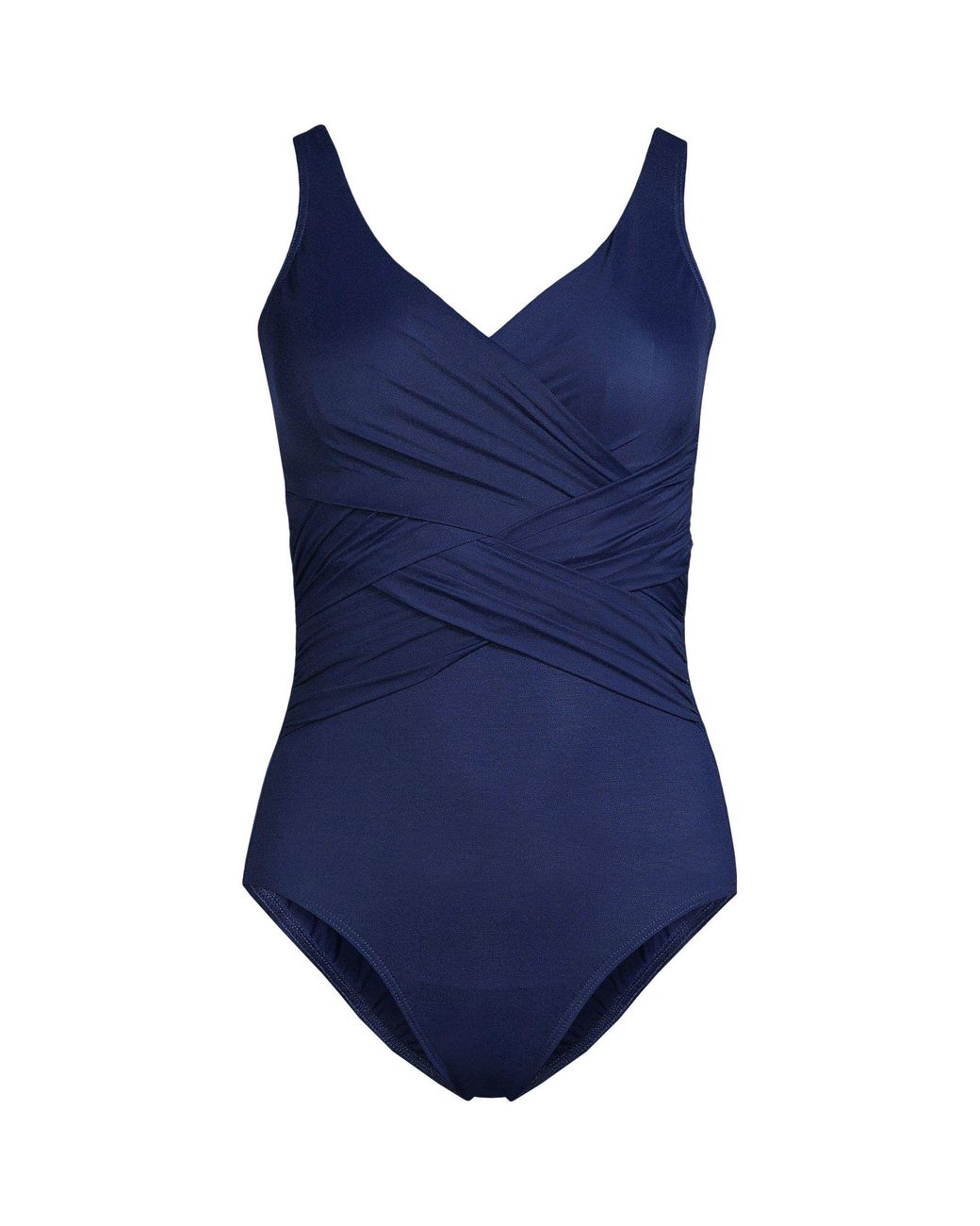 Lands' End Blue Plus Wrap Front Slender Swimsuit