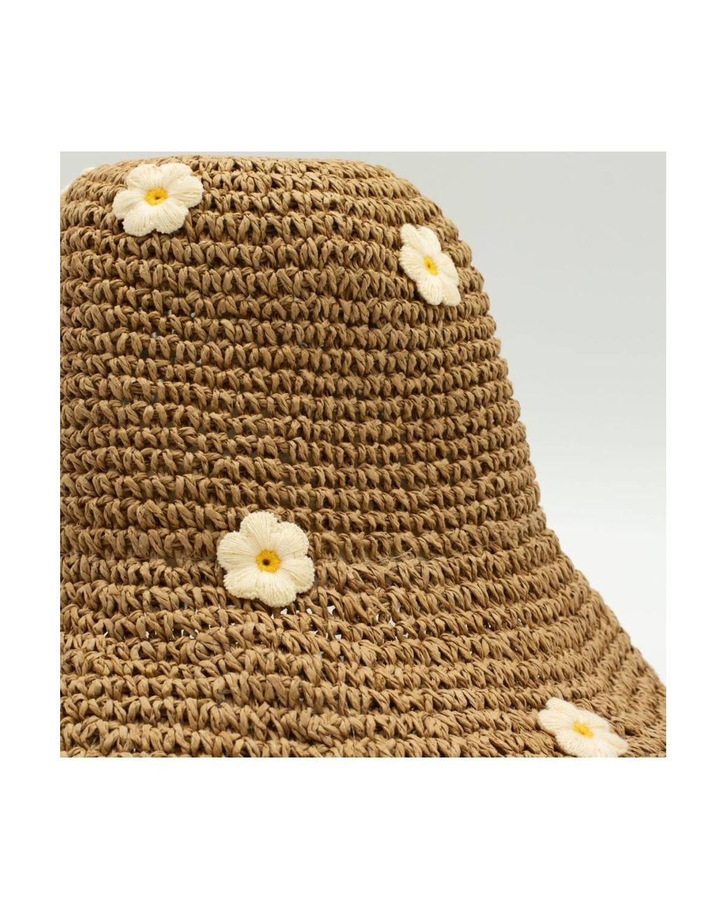KDMD Brown Coffee Daisy Floppy Straw Sun Hat Wide Brim