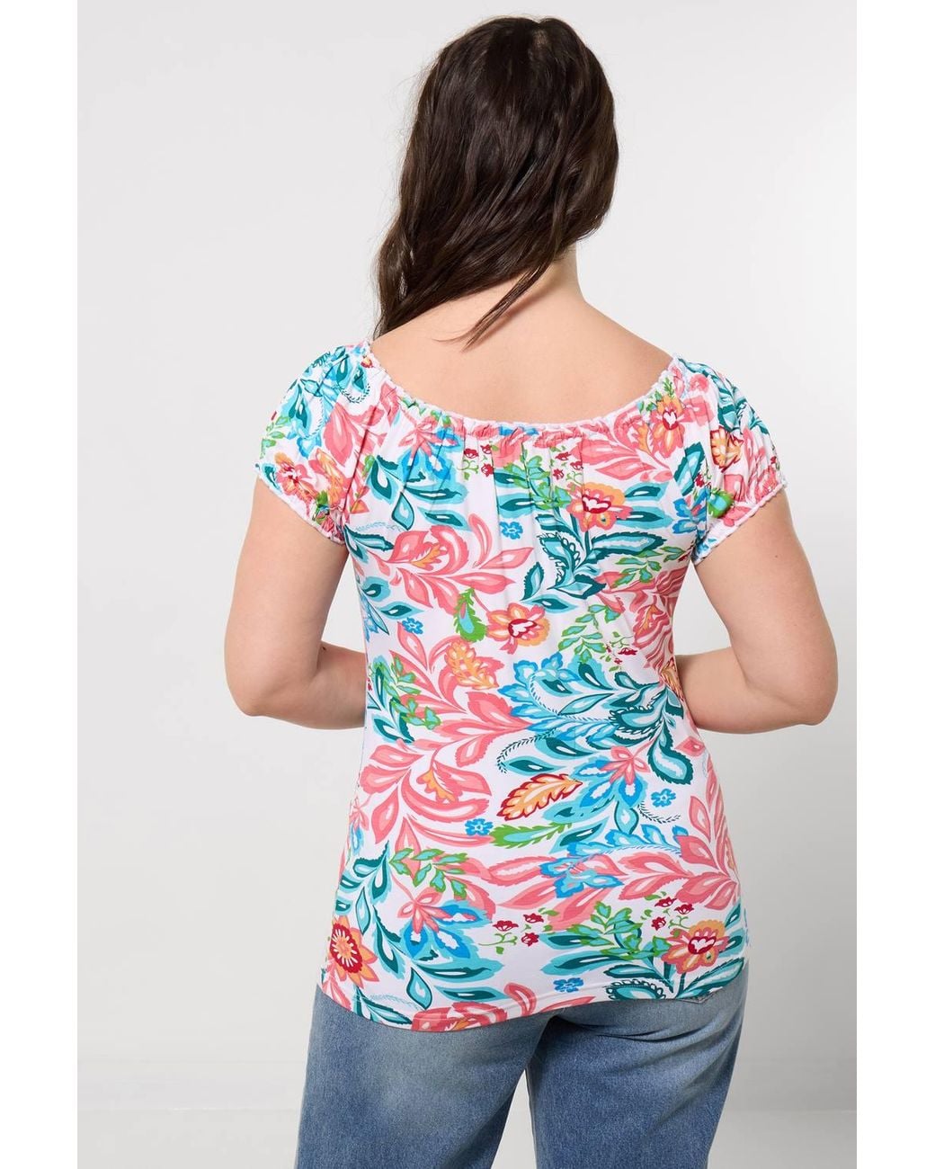 Joe Browns Blue Boho Floral Print Jersey Top With Elasticated Neckline