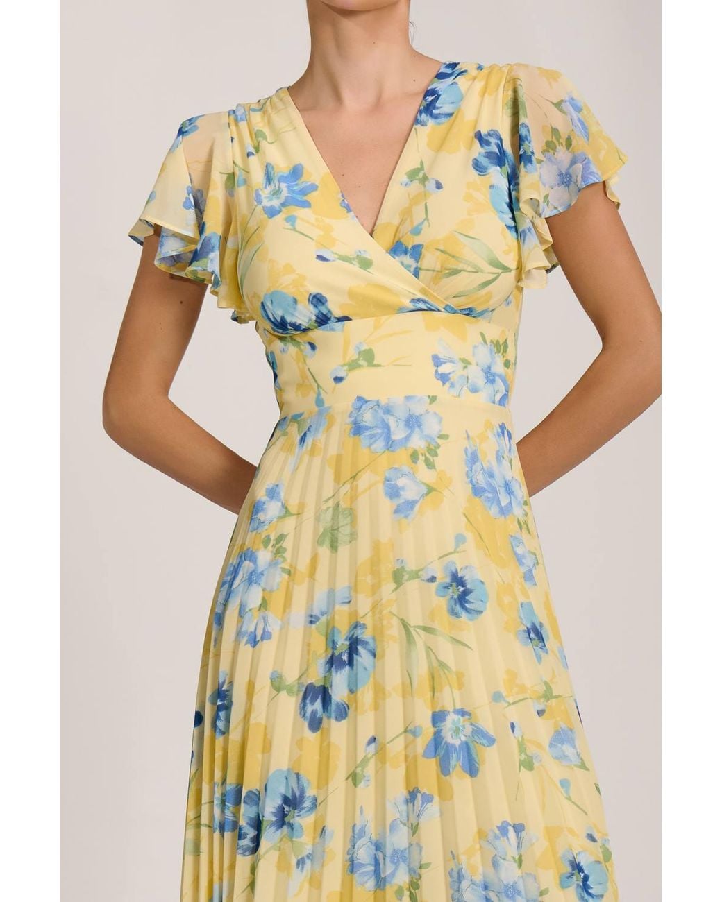 Jolie Moi Metallic Cap Sleeve Pleated Chiffon Maxi Dress
