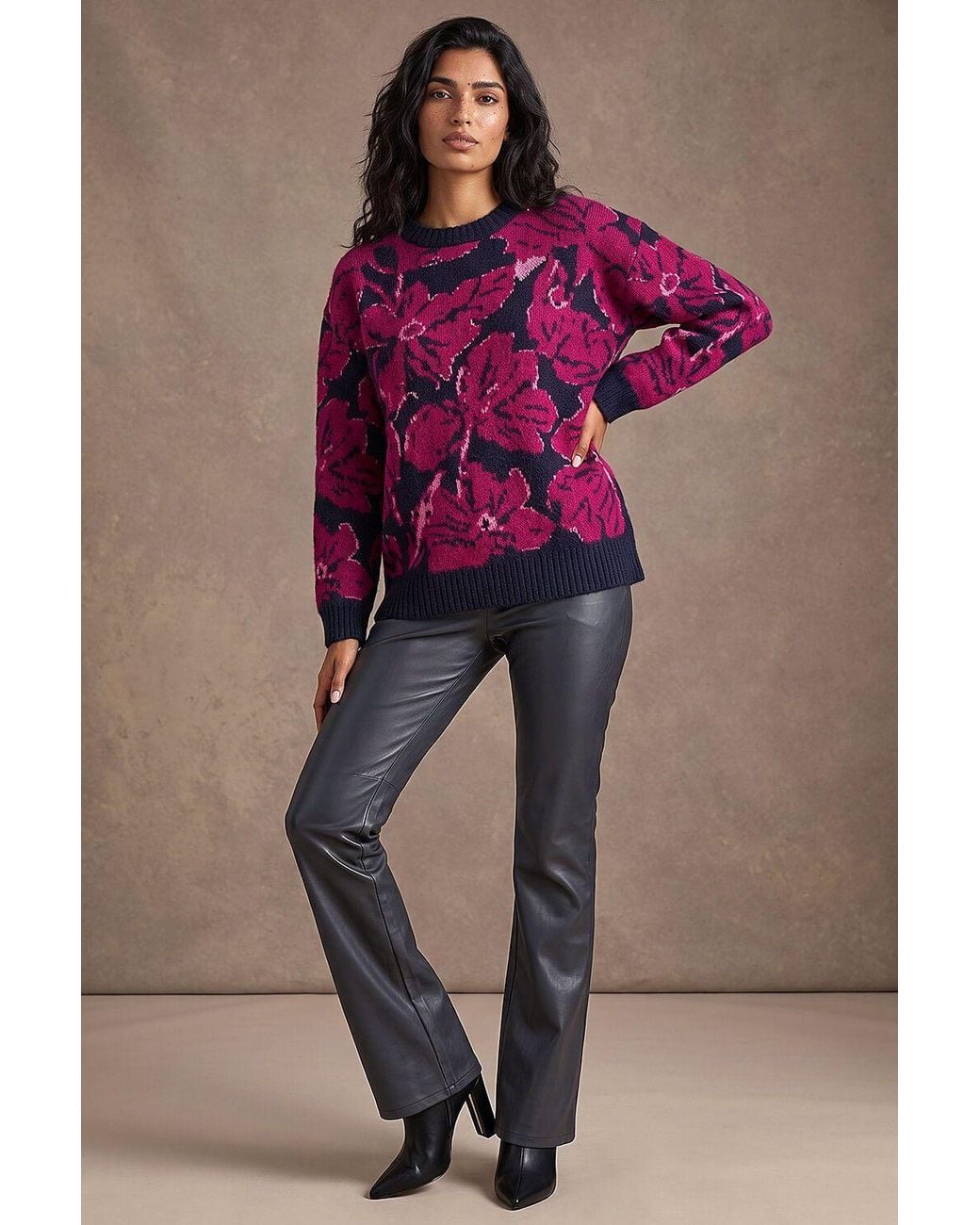 Roman Pink Floral Print Knit Jumper
