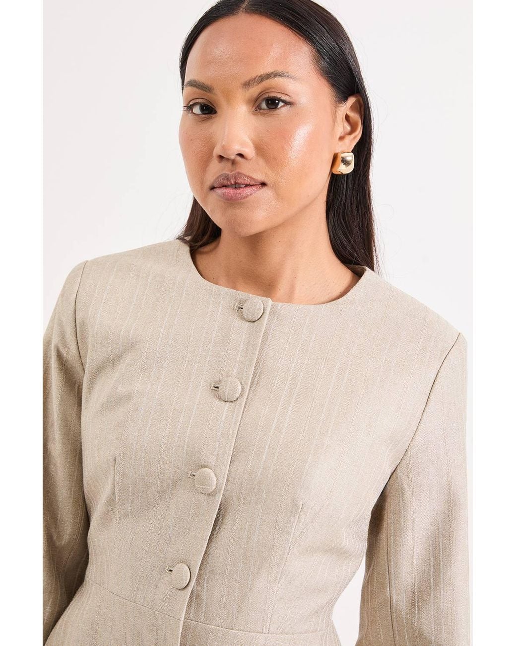 PRINCIPLES Natural Stripe Button Jacket Coord