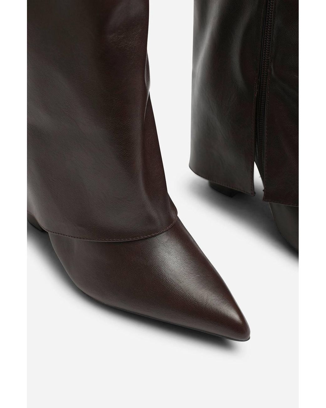 Where's That From Black Nareva Fold Over Shark Block Heel Point Toe Boots With Trim Detail