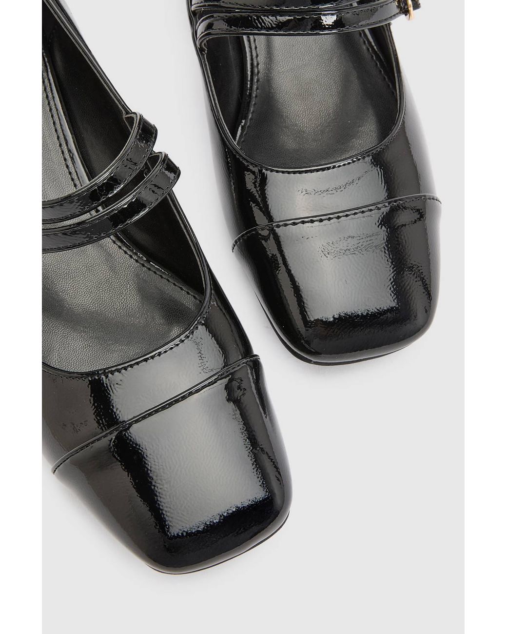 Oasis Black Clair Faux Leather Toe Cap Block Heel Mary Janes