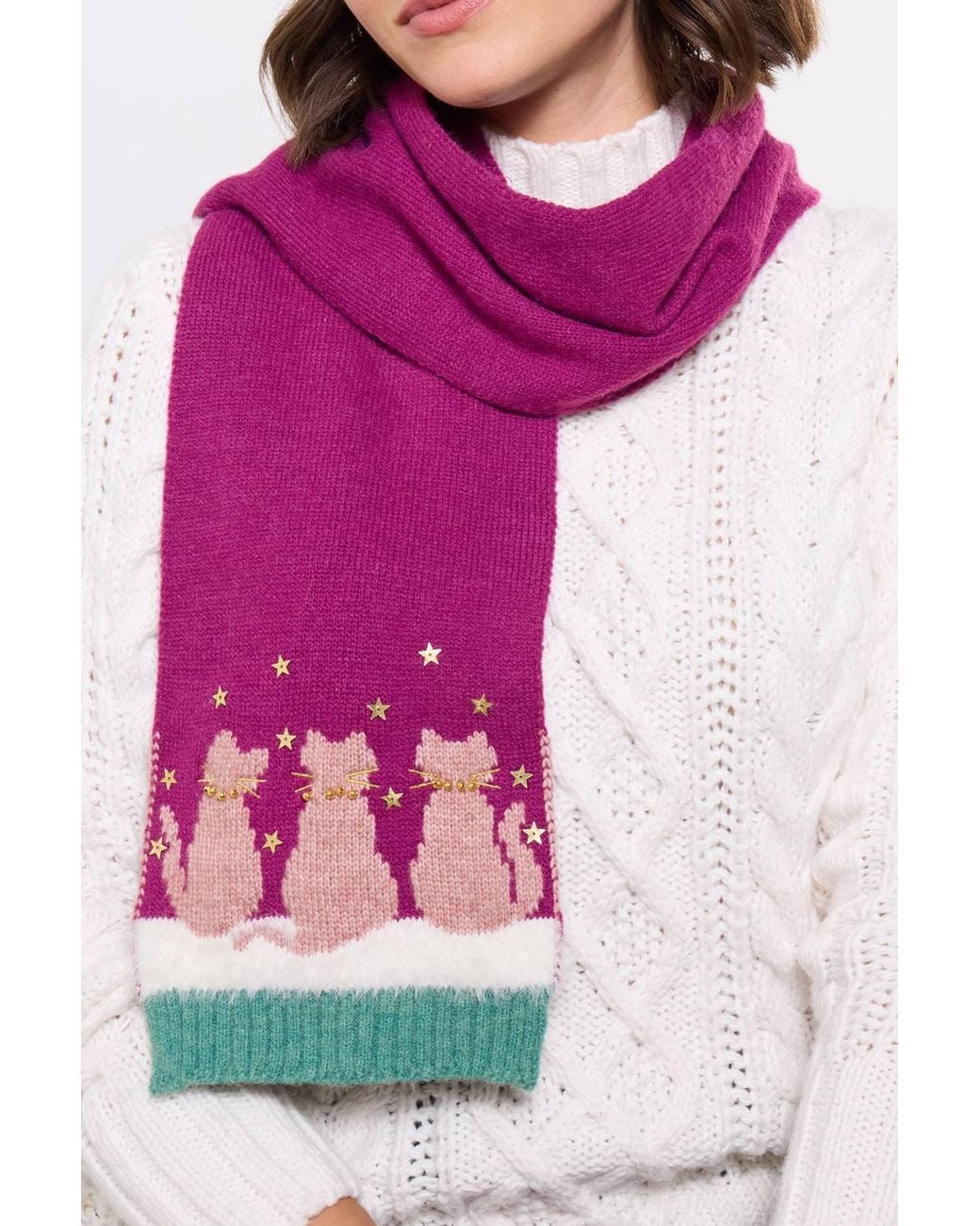 Joe Browns Pink Cosy Cats Winter Scarf
