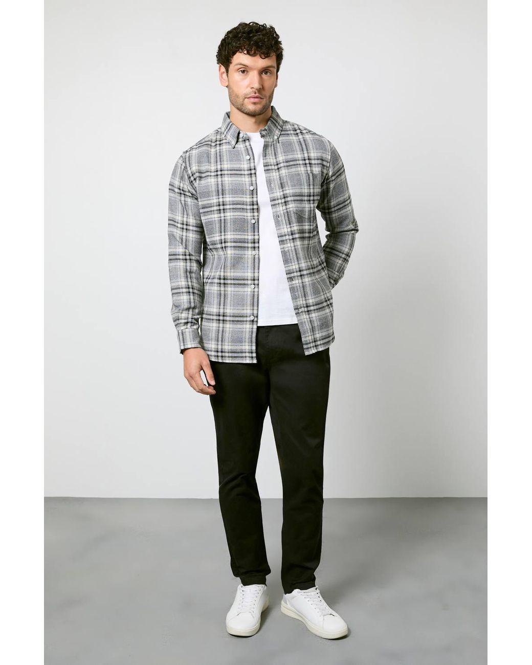 MAINE Gray Check Long Sleeve Shirt for men