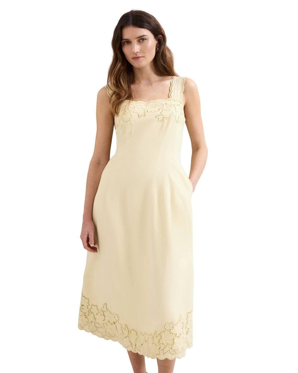 Phase Eight Natural Wilda Scalloped Lacy Midi Dress