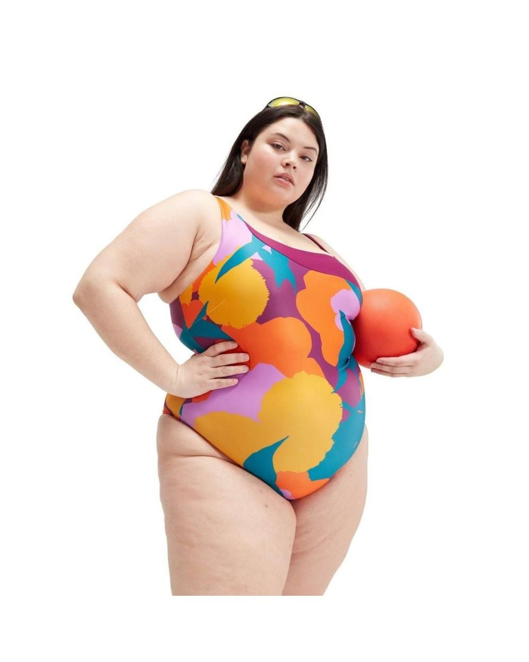 Speedo Orange Floral Pattern One Piece Swimsuit