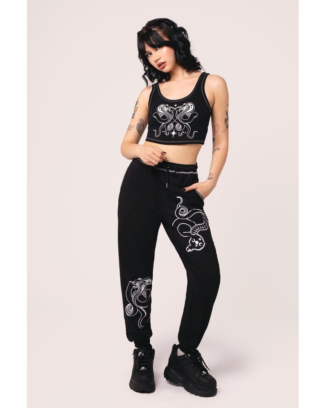 Hell Bunny Black Venom Lightweight Contrast Stitching Joggers