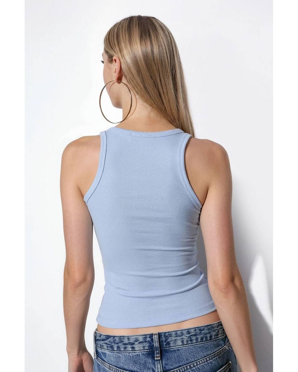 Busem Blue V-Neck Ribbed Tank Top
