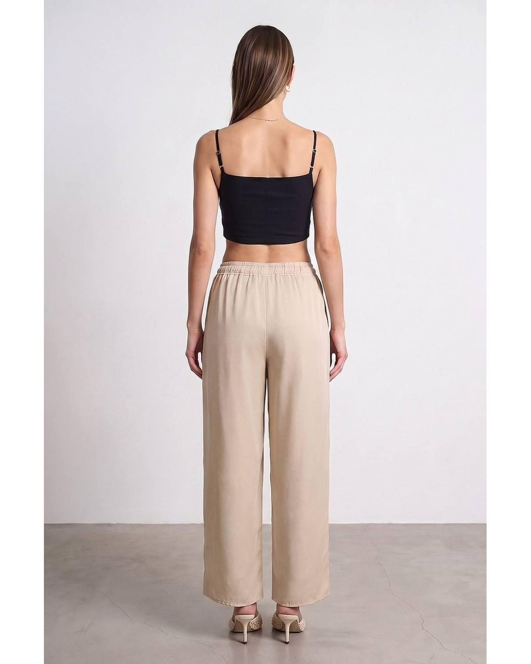 Dilvin Natural Tencel Wide-Leg Crepe Trousers With Slit