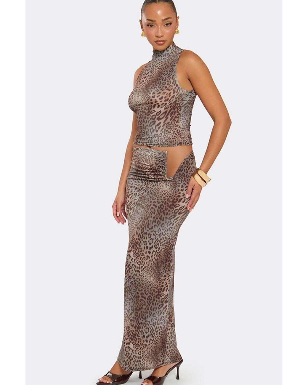 EGO Gray Cut Out Leopard Print Mid Rise Maxi Skirt