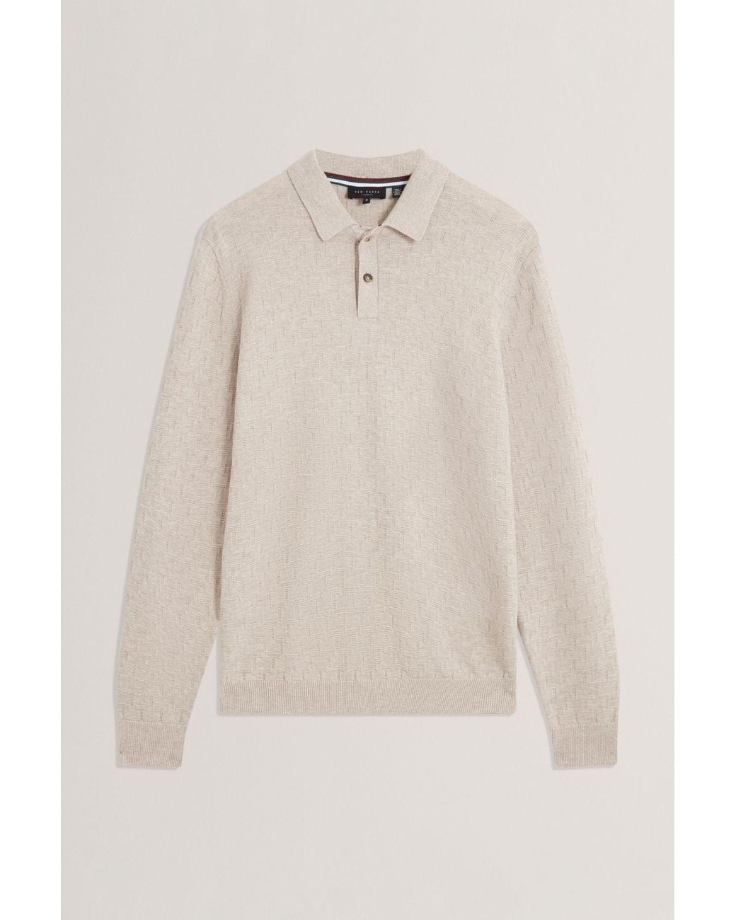 Ted Baker Natural Gaten Long Sleeve T Stitch Polo Shirt for men