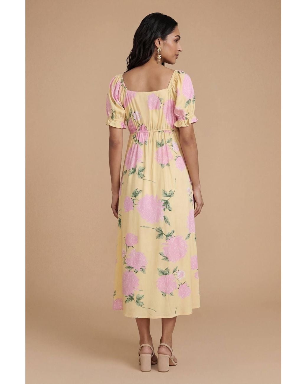 Dorothy Perkins Natural Petite Tie Front Puff Sleeve Midi Dress