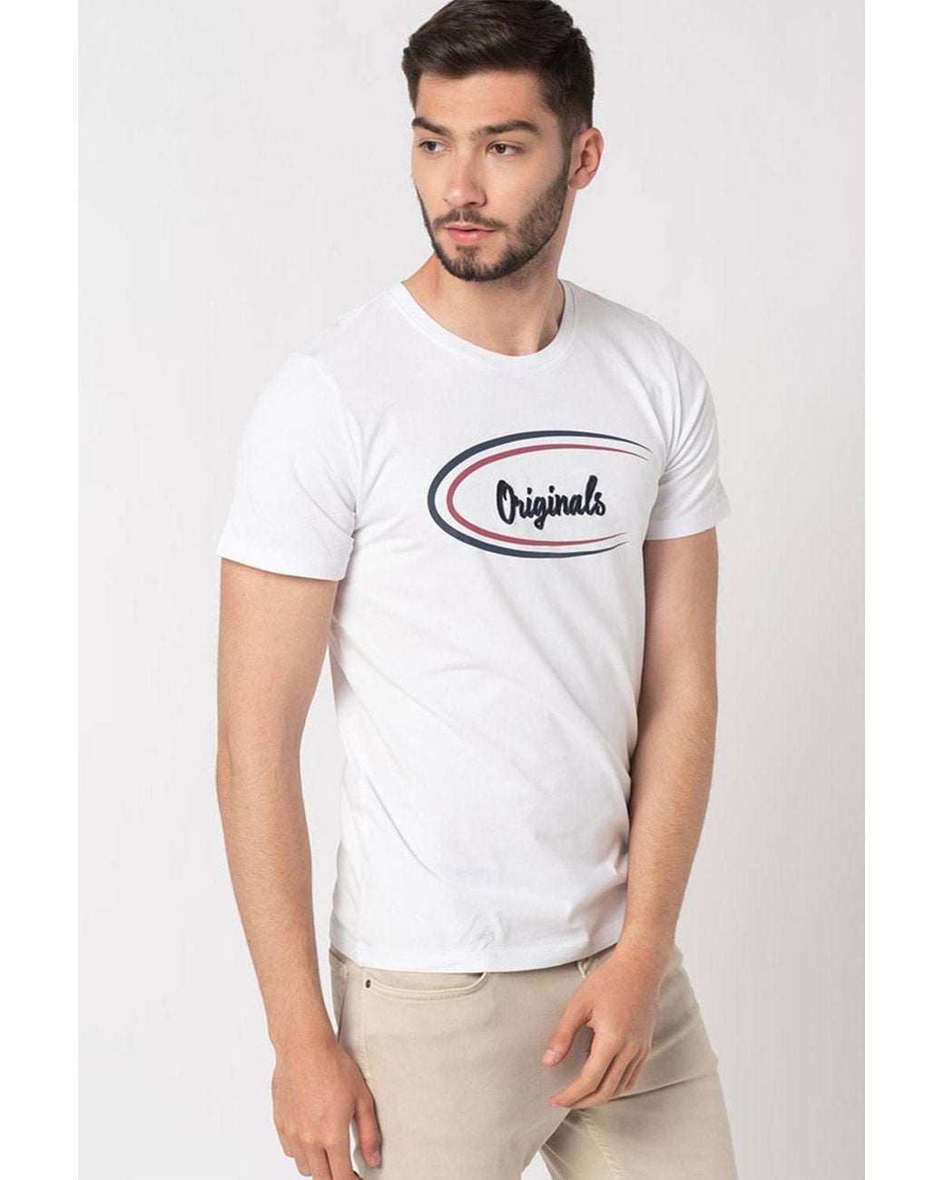 Jack & Jones White Casual Cotton T-Shirt Crew Neck Short Sleeve Regular Fit for men