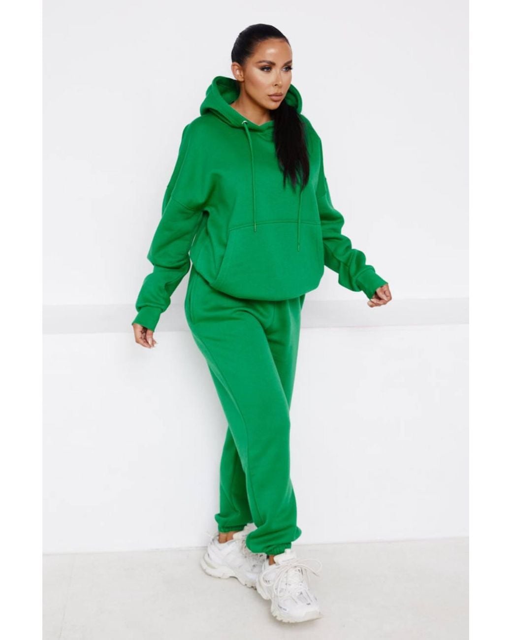 Femme Luxe Green Oversized Front Pocket Pullover Hoodie Cuffed Joggers Loungewear Set