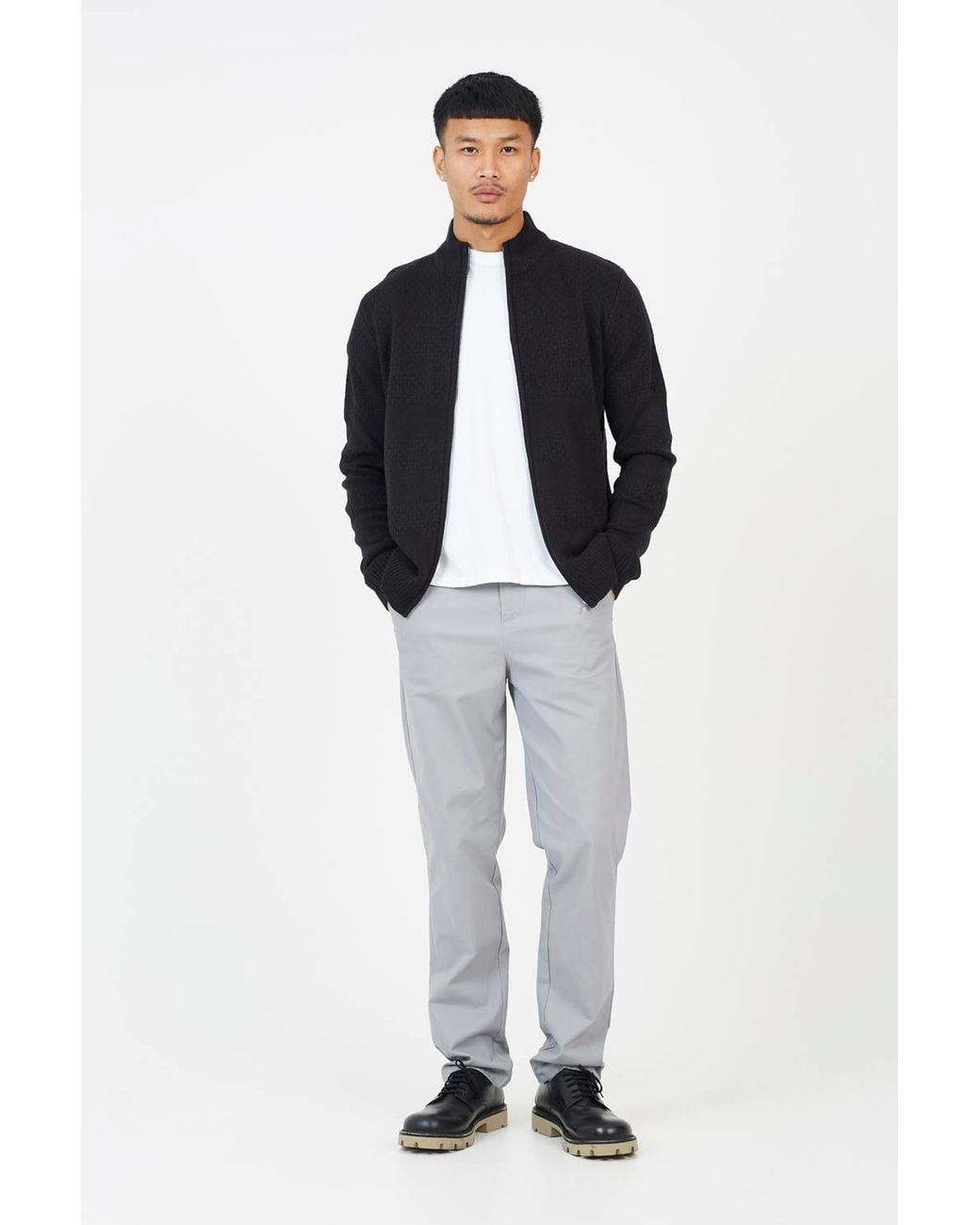 Brave Soul Blue Zip Through Funnel Neck Knit Cardigan for men