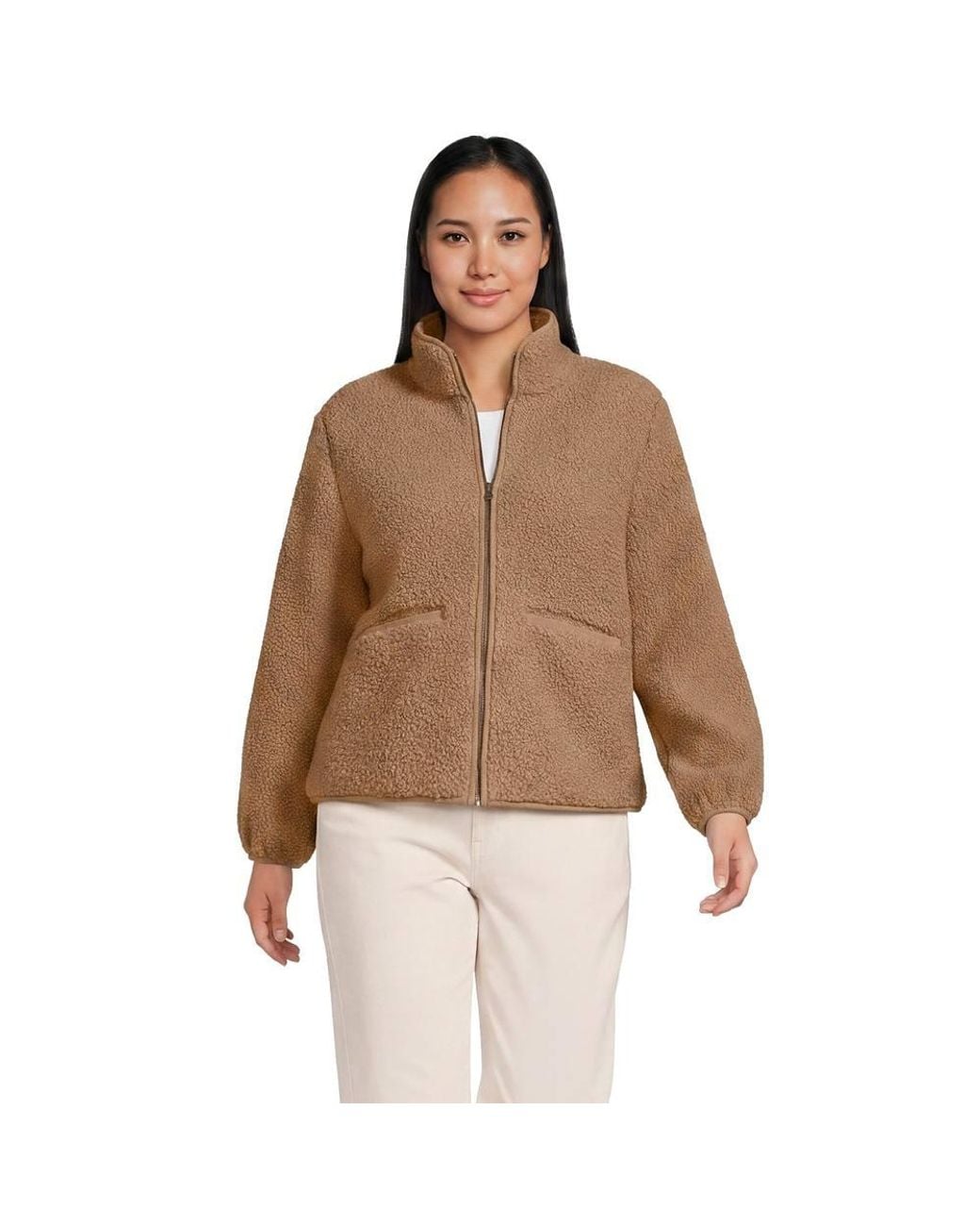Lands' End Brown Plus Fleece Bouclé Jacket