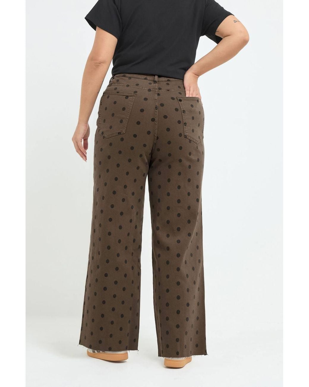 Yours Brown Polka Dot Wide Leg Jeans