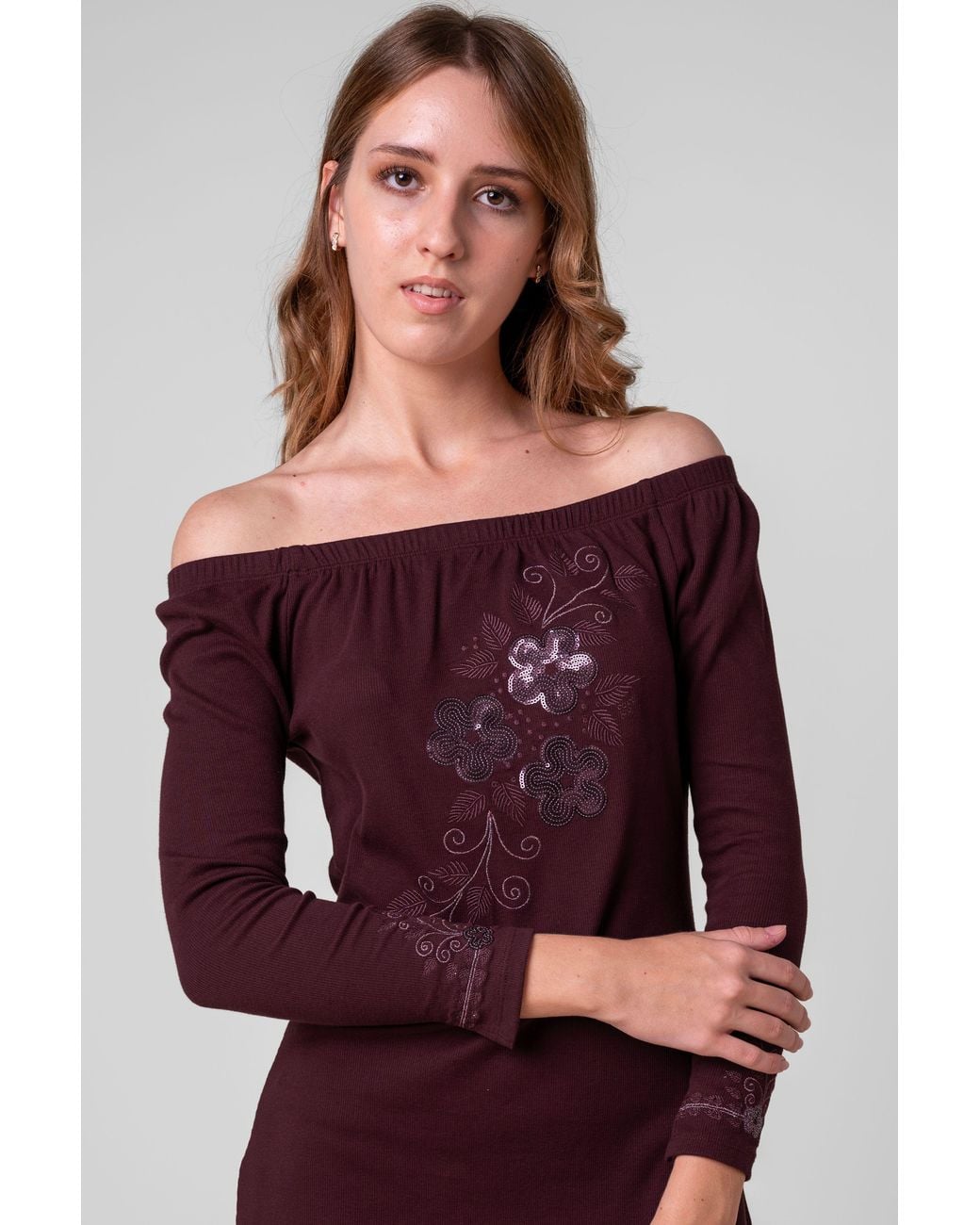 Enorsia Red Off Shoulder Embroidery Decor Midi Dress