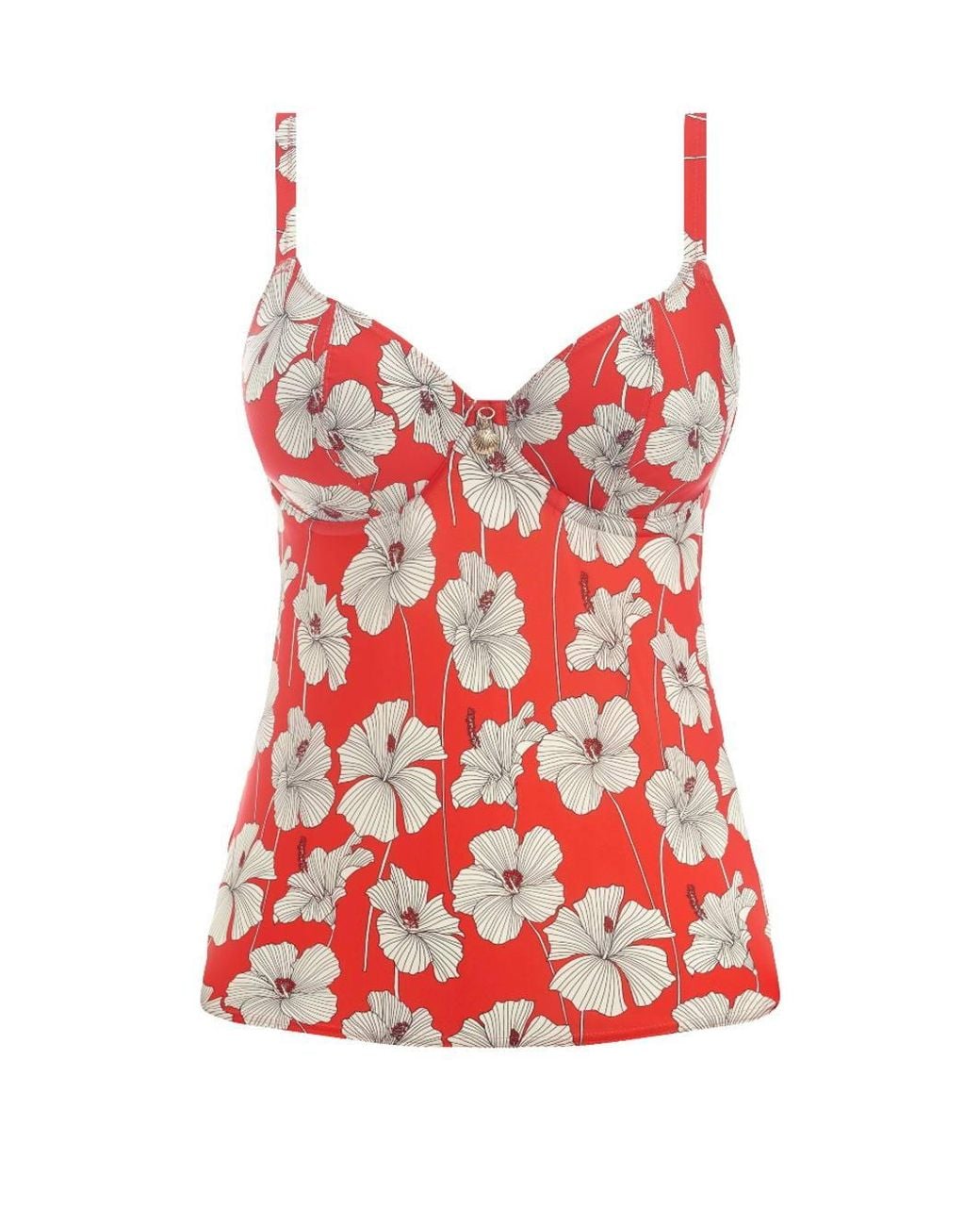 Freya Red Hibiscus Beach Plunge Tankini Top