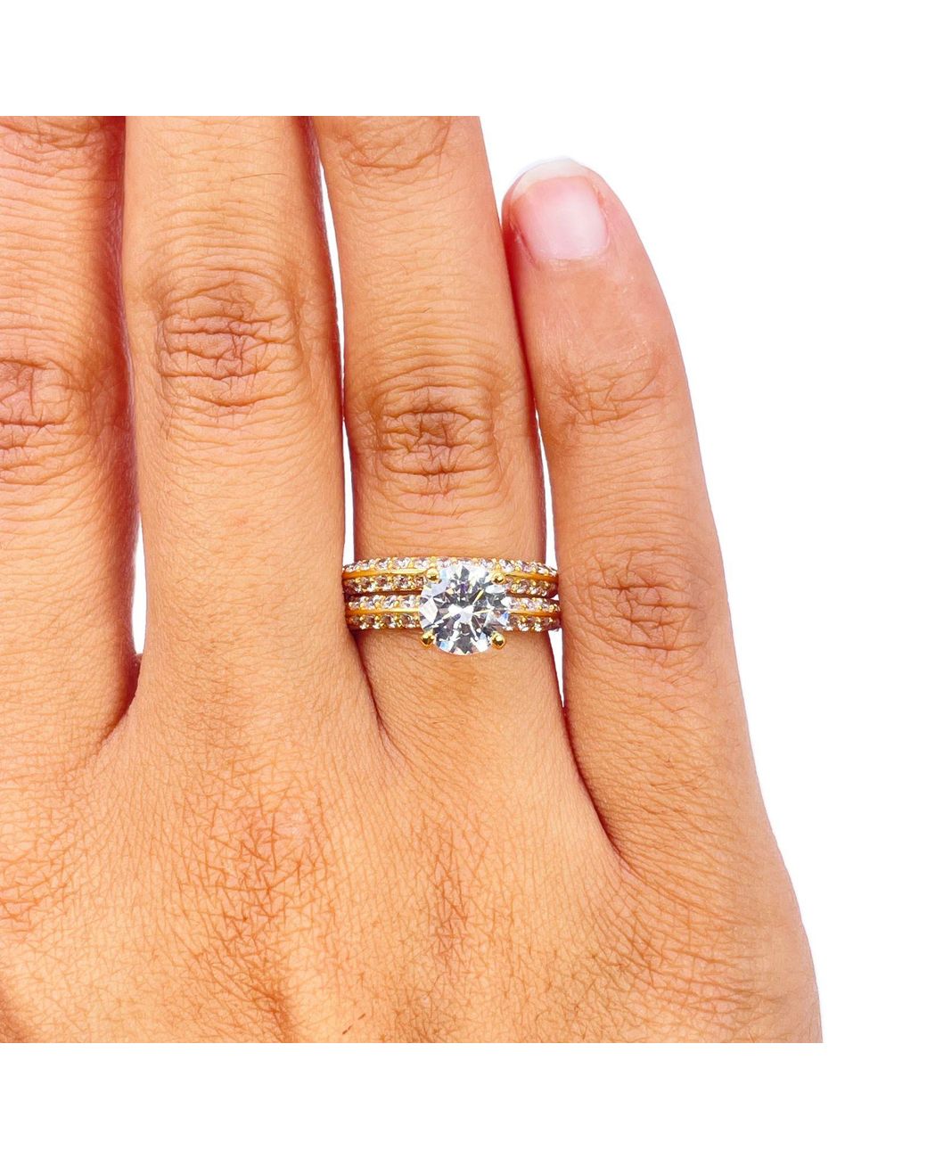 Raina Jewels Metallic 22Ct 4-Claw Half Eternity Engagement Ring & Matching Band