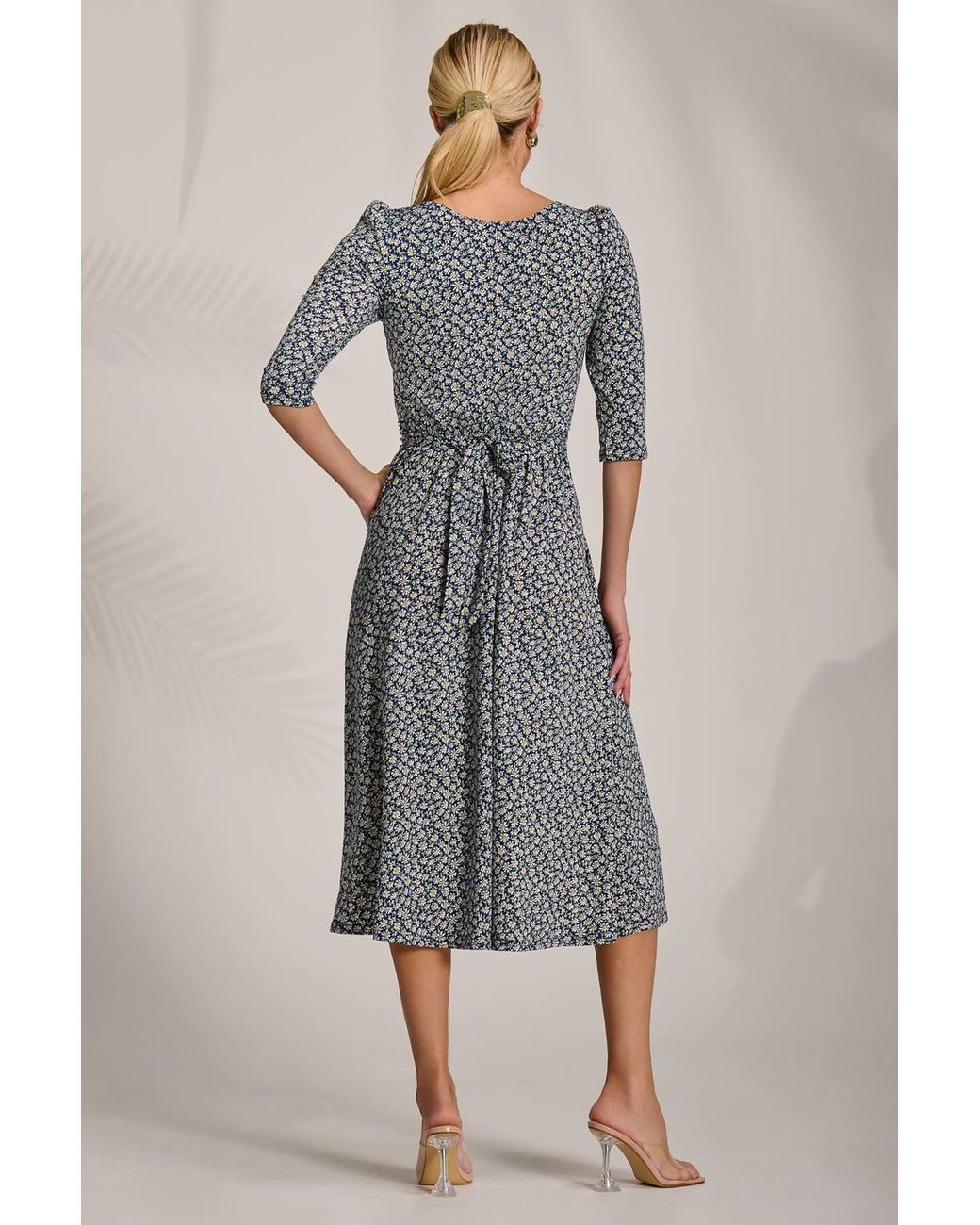 Jolie Moi Gray Sleeve Printed Jersey Midi Dress