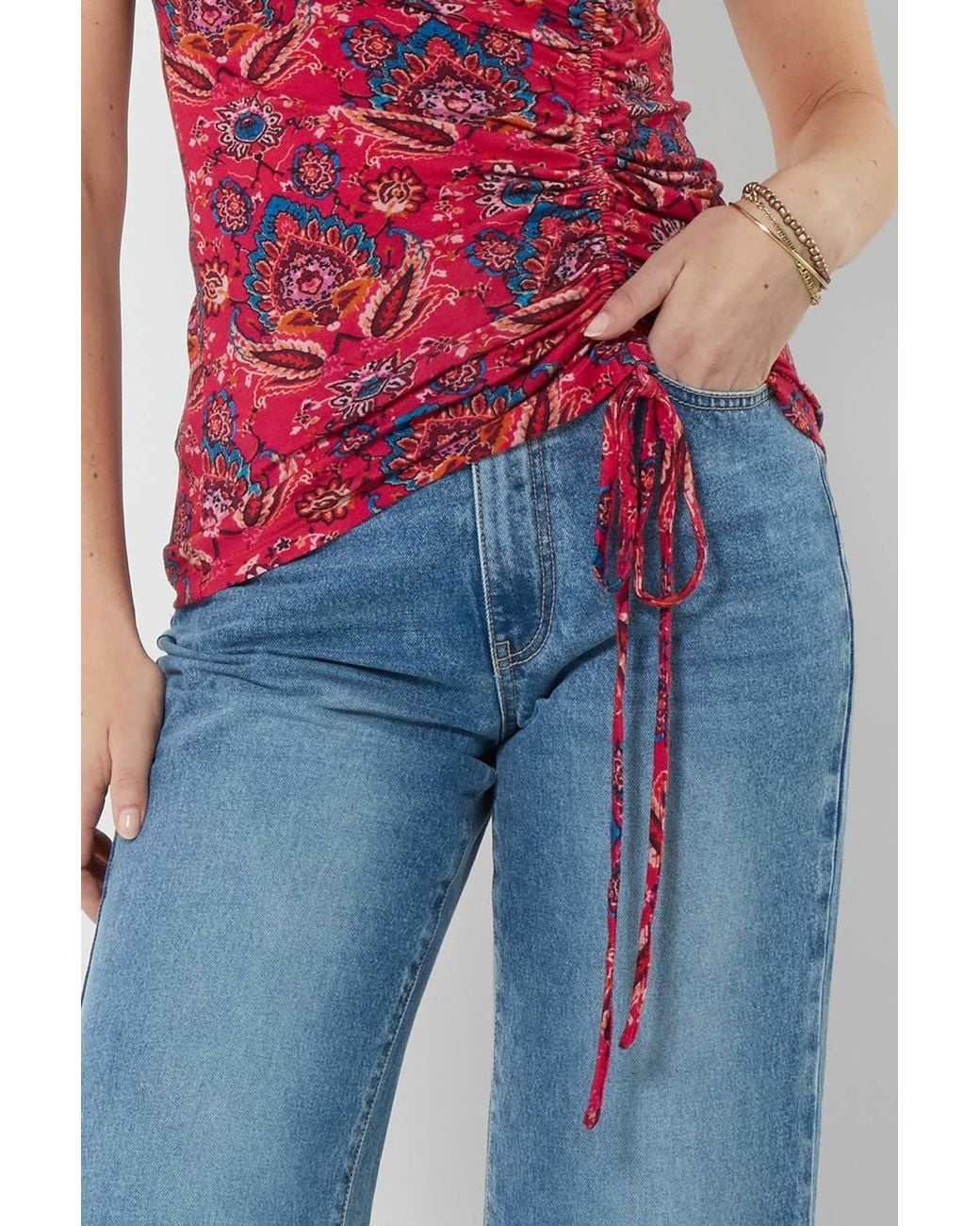 Joe Browns Blue Ruched Side Mandala Print Jersey Top