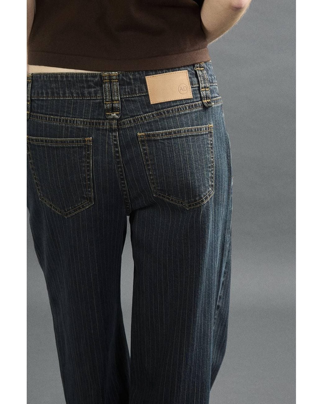 Apricot Gray Pinstripe Wide-Leg Denim Jeans
