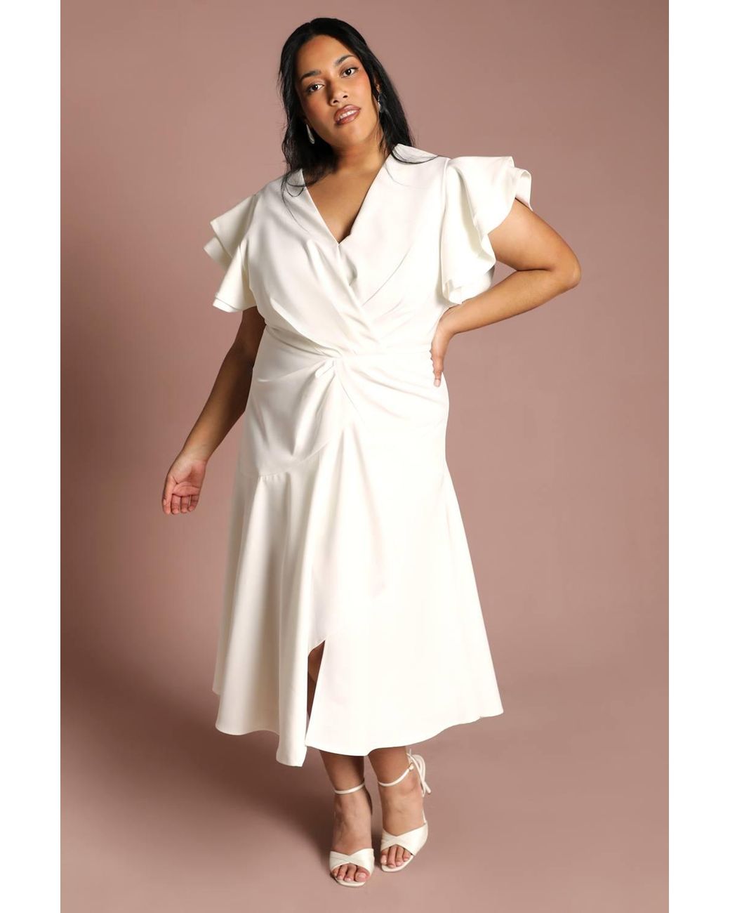 Coast Brown Plus Short Sleeve V Neck Wrap Front Midi Dress