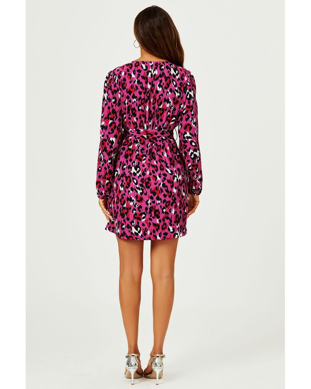 FS Collection Red Leopard Print Wrap Top Mini Dress
