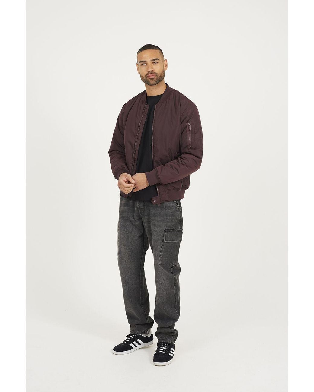 Brave Soul Black Bomber Jacket With Sleeve Pocket Detail for men