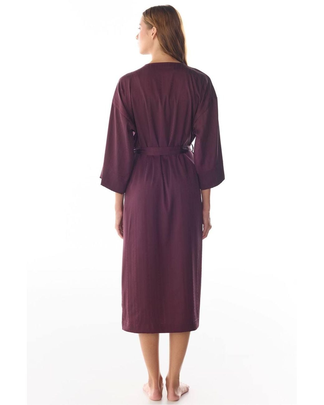 Penti Purple Aurora Floral-Sleeve Satin Robe