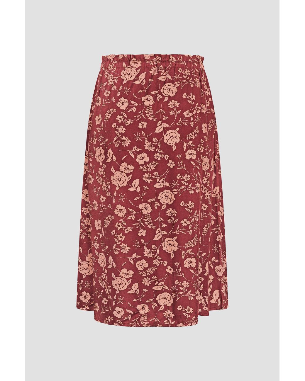 Enorsia Red Summer Flower Linen Midi Skirt